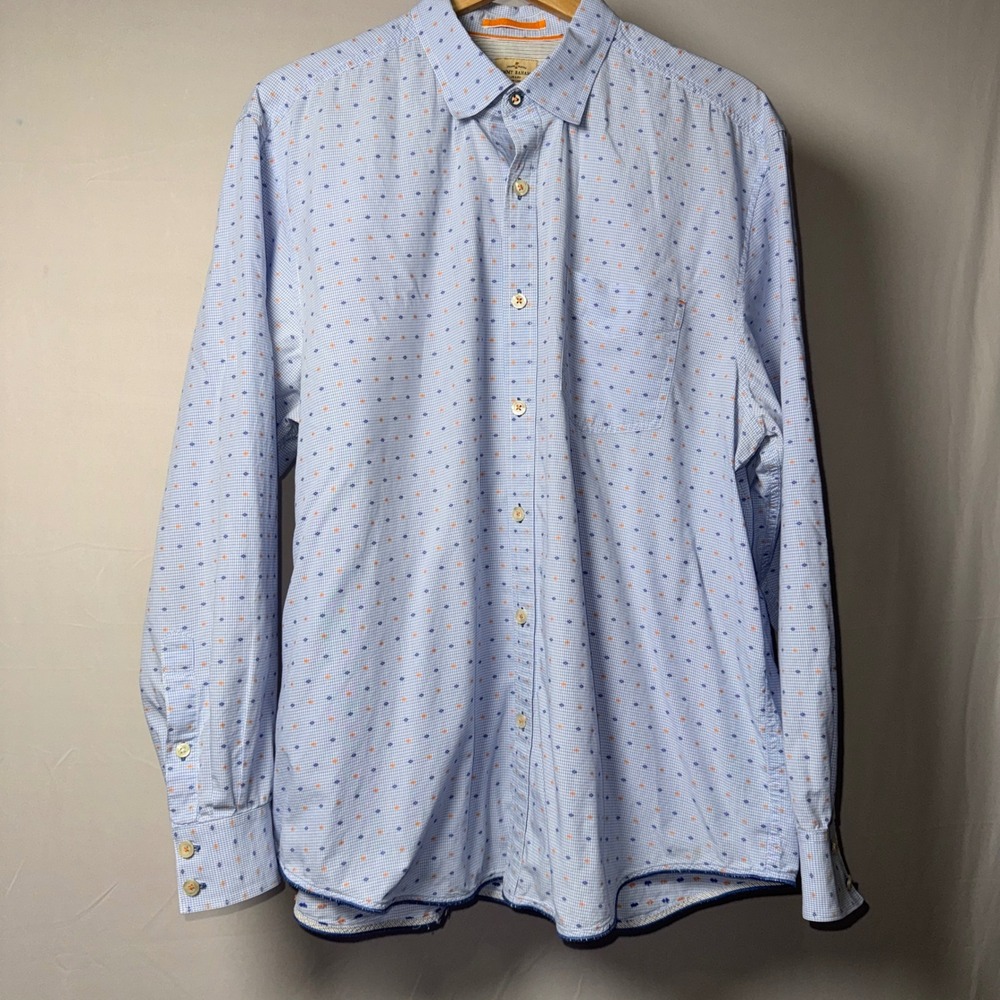 Tommy Bahama Jeans Mens XL Blue Gingham‎ Embroidered Diamond Button Down Shirt